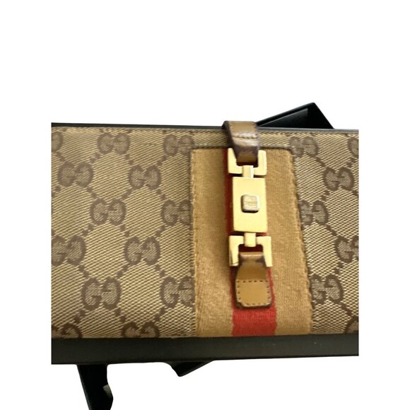 GUCCI Vintage Striped Logo Brown Tan Long Clutch Wallet w/ Box - Picture 11 of 13